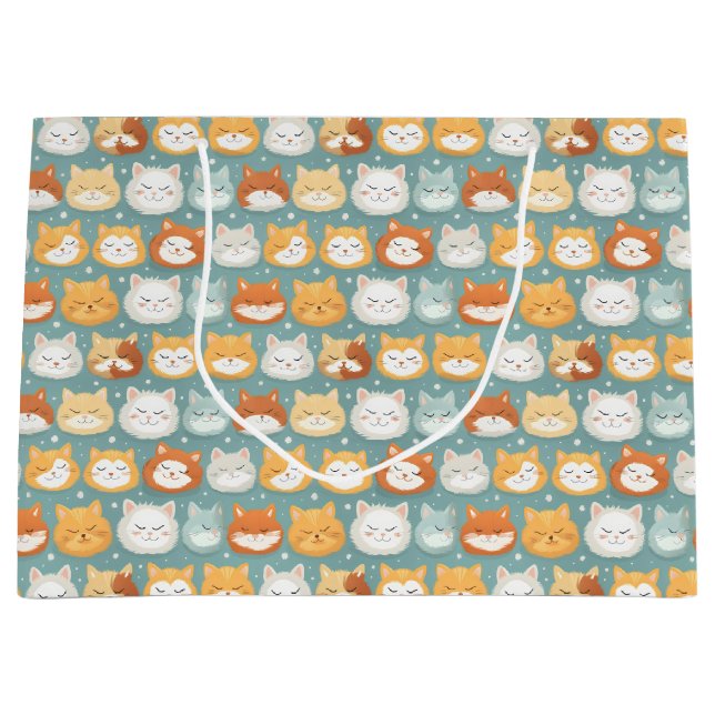 Sleepy Head Cat Heads Large Gift Bag (Front)