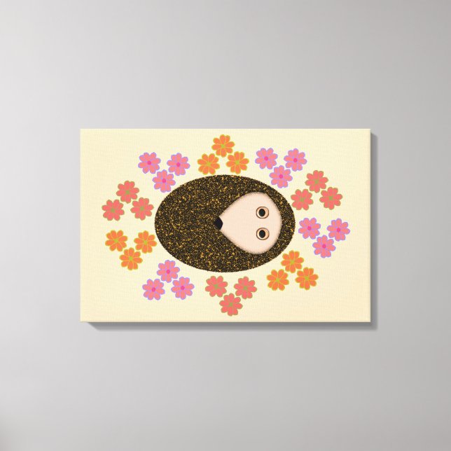Sleepy Hedgehog and Flowers Canvas Print (Front)