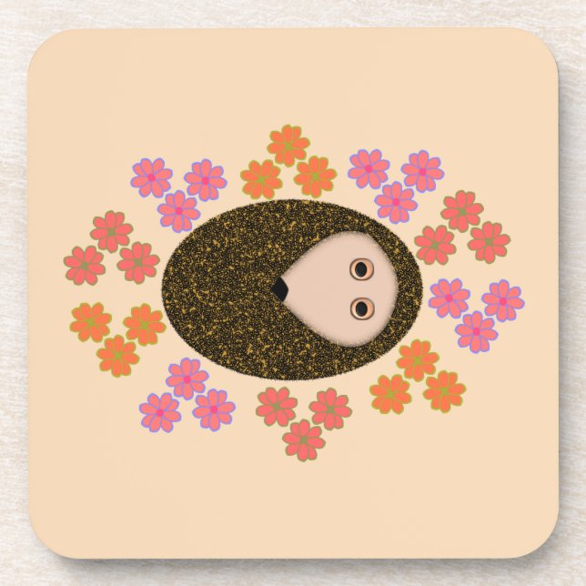 Sleepy Hedgehog and Flowers Coaster (Front)