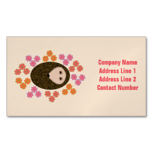 Sleepy Hedgehog and Flowers Custom Magnetic Business Card