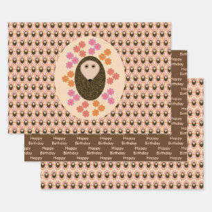 Sleepy Hedgehog and Flowers Custom Wrapping Paper Sheet