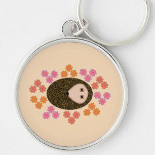 Sleepy Hedgehog and Flowers Keychain