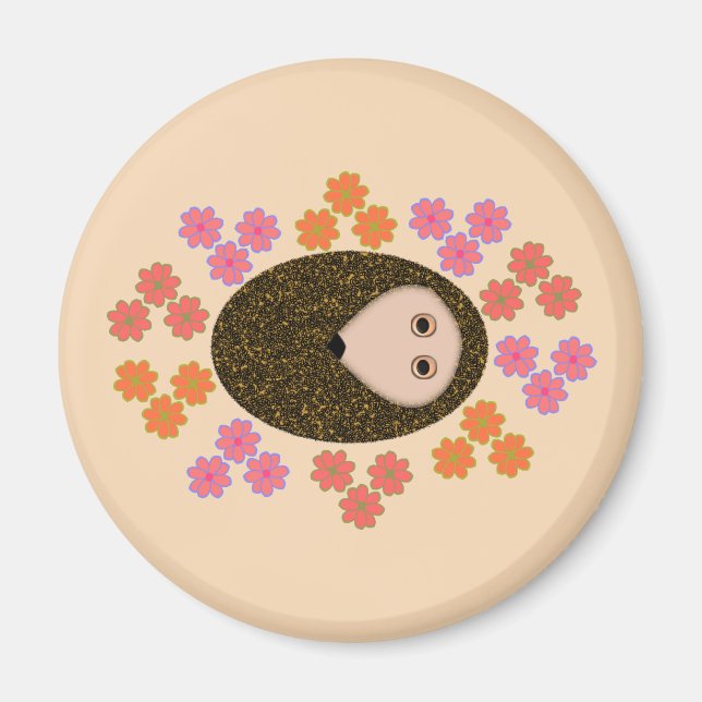 Sleepy Hedgehog and Flowers Magnet (Front)