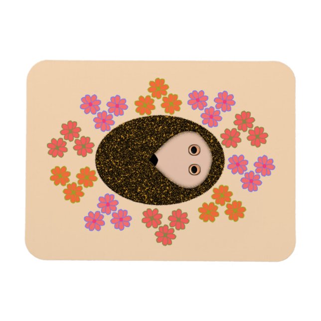 Sleepy Hedgehog and Flowers Magnet (Horizontal)