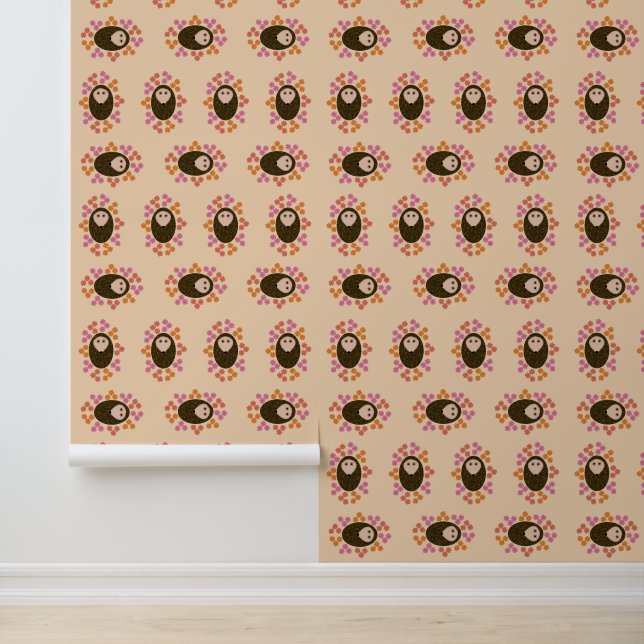 Sleepy Hedgehog and Flowers Patterned Wallpaper (Application)