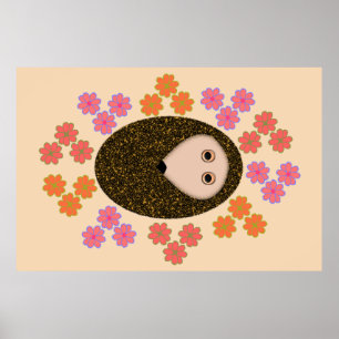 Sleepy Hedgehog and Flowers Poster