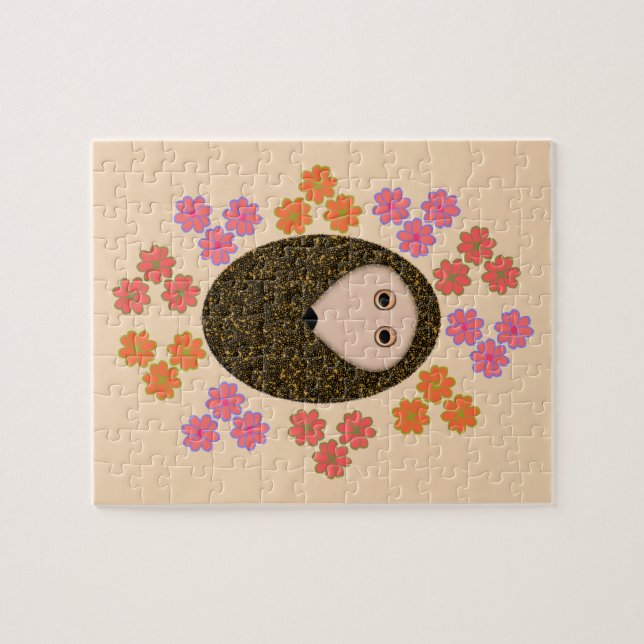 Sleepy Hedgehog and Flowers Puzzle (Horizontal)