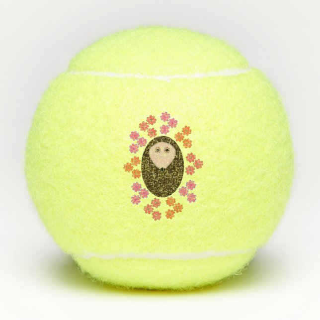 Sleepy Hedgehog and Flowers Tennis Balls (Front)