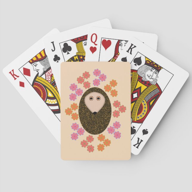 Sleepy Hedgehogs and Flowers Playing cards (Back)