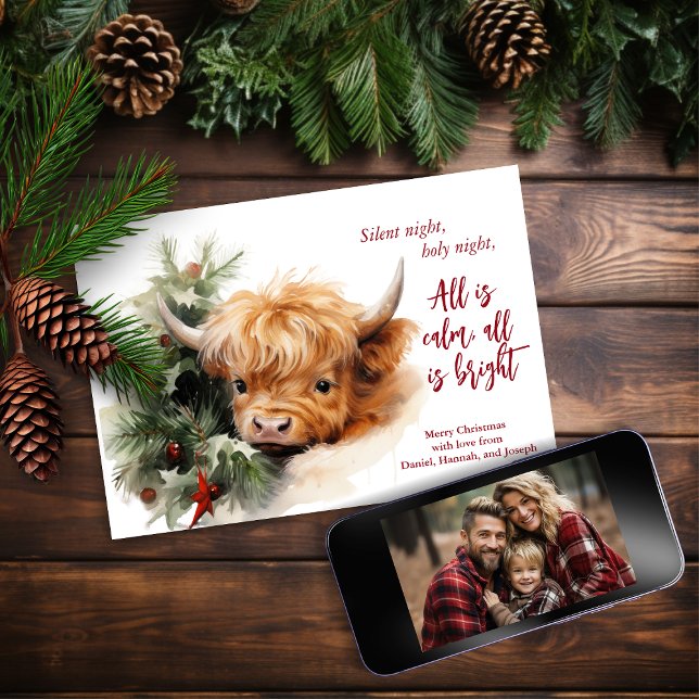 Sleepy Highland Cow Merry Christmas Photo Card (Creator Uploaded)