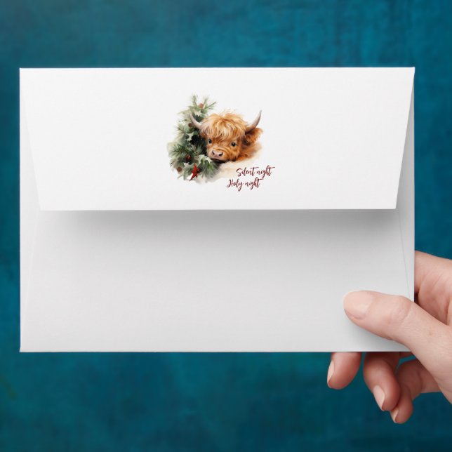 Sleepy Highland Cow Silent Night Holy Night Envelope (Hand)