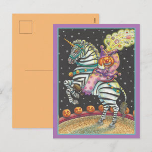 SLEEPY HOLLOW CIRCUS CLOWN, ZEBRA Halloween Holiday Postcard