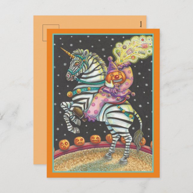 SLEEPY HOLLOW CIRCUS CLOWN, ZEBRA Halloween Holiday Postcard (Front/Back)
