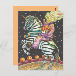 SLEEPY HOLLOW CIRCUS CLOWN, ZEBRA Halloween Holiday Postcard