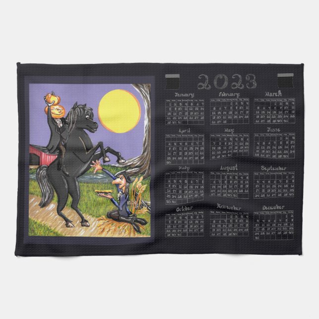 Sleepy Hollow Headless Horseman 2023 Calendar Tea Towel (Horizontal)