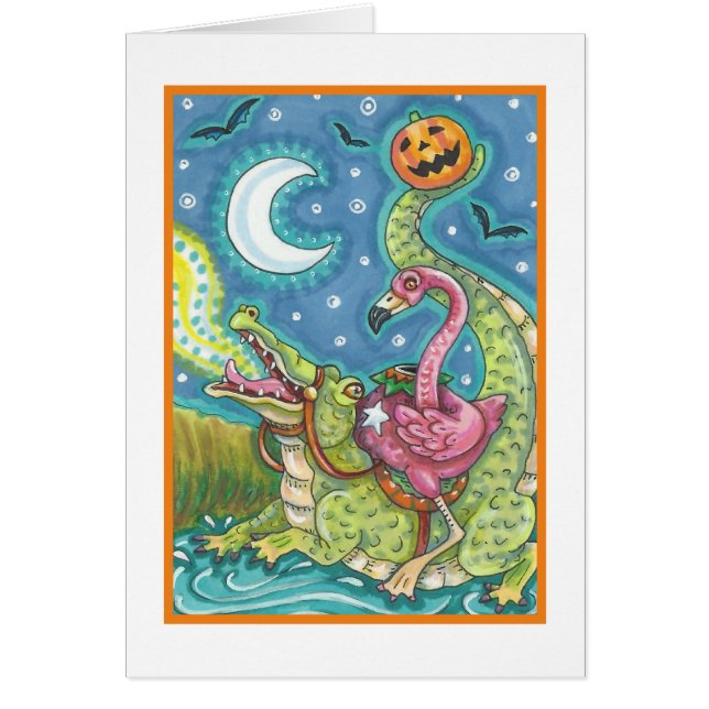 SLEEPY HOLLOW PINK FLAMINGO & CROCODILE CARD Blank (Front)