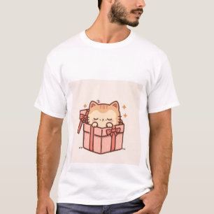 Sleepy Kawaii Ginger Cat in Pink Gift Box ✨💤 T-Shirt