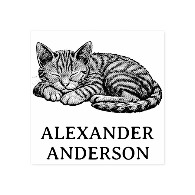 Sleepy Kitty Personalise Rubber Stamp (Imprint)