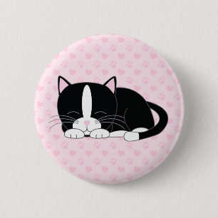 Sleepy Kitty {Tuxedo} 6 Cm Round Badge