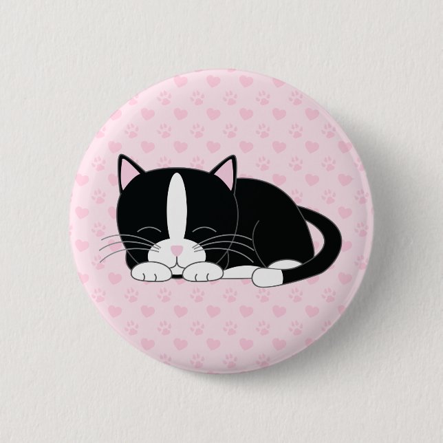 Sleepy Kitty {Tuxedo} 6 Cm Round Badge (Front)