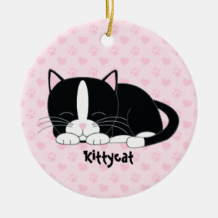 Sleepy Kitty {Tuxedo Cat} Custom Ornaments