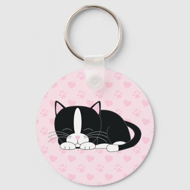 Sleepy Kitty {Tuxedo} Key Ring (Front)