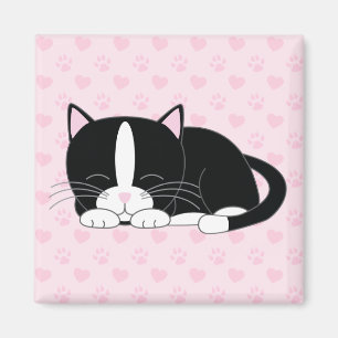 Sleepy Kitty {Tuxedo} Magnet