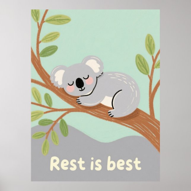 Sleepy Koala Calm Nursery Art Poster (Front)