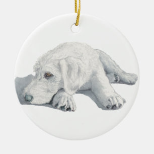 Sleepy Labradoodle Pup Ceramic Tree Decoration