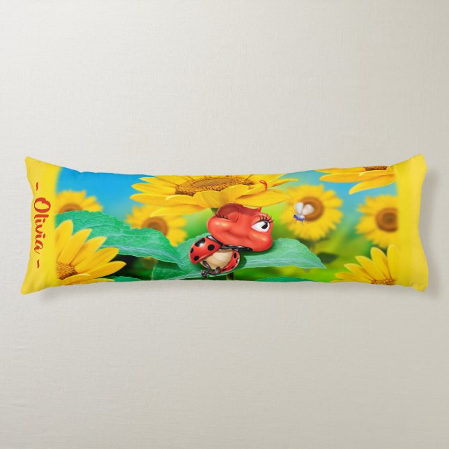 Sleepy Ladybug in Sunflowers.Giant custom Body Cushion (Front)