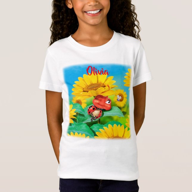 Sleepy Ladybug in Sunflowers T shirt (Front)