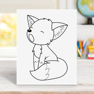 Sleepy Little Fox Colouring Page Rubber Stamp
