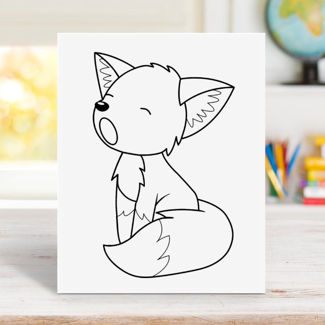 Sleepy Little Fox Colouring Page Rubber Stamp (Creator Uploaded)