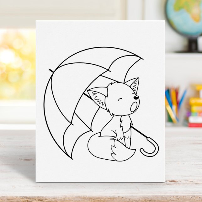 Sleepy Little Fox under Umbrella Colouring Page Poster (Creator Uploaded)