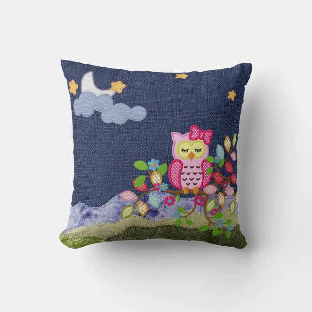 Sleepy Little Owl Throw Pillow (Front)