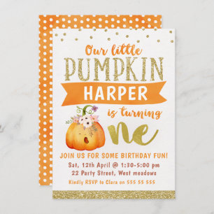 Sleepy Little Pumpkin 1st Birthday Invitation