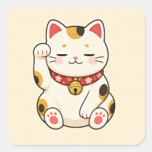 Sleepy Lucky Cat Square Sticker