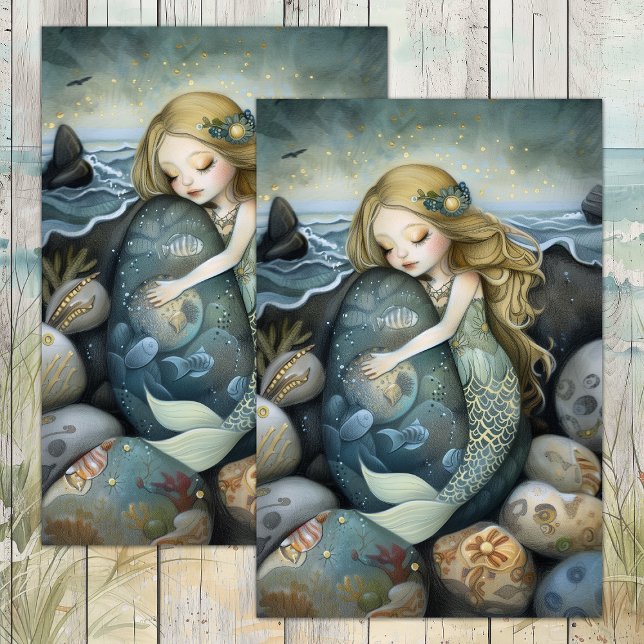 SLEEPY MERMAID GIRL DECOUPAGE TISSUE PAPER (SLEEPY MERMAID GIRL DECOUPAGE TISSUE PAPER)