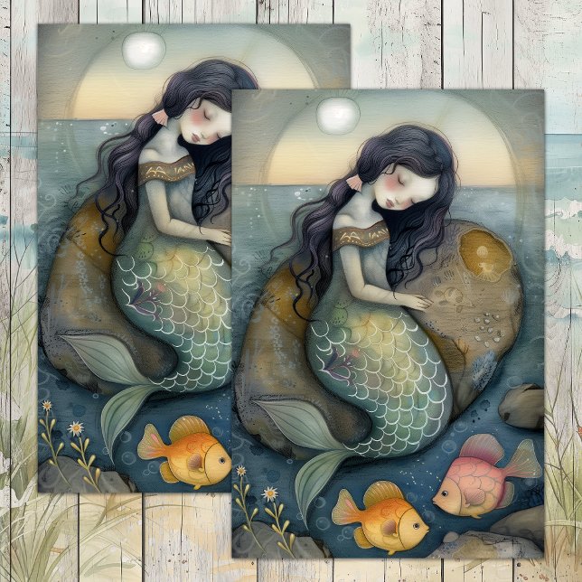 SLEEPY MERMAID GIRL DECOUPAGE TISSUE PAPER (SLEEPY MERMAID GIRL DECOUPAGE TISSUE PAPER)