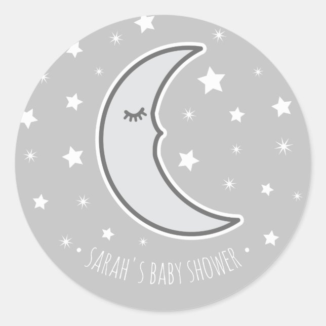 Sleepy Moon Baby shower favour round seal sticker (Front)