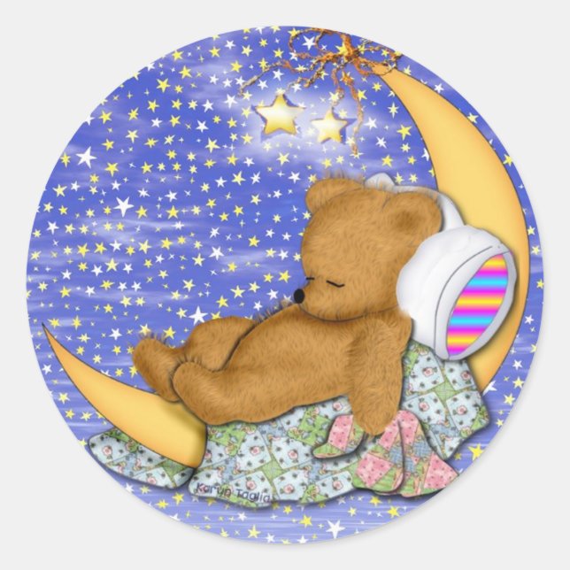 Sleepy Moon Bear Classic Round Sticker (Front)