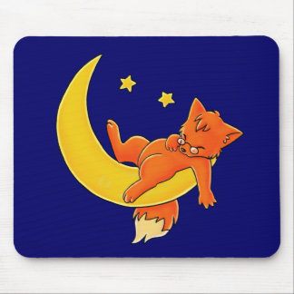 Sleepy Moon Fox Mouse Pad