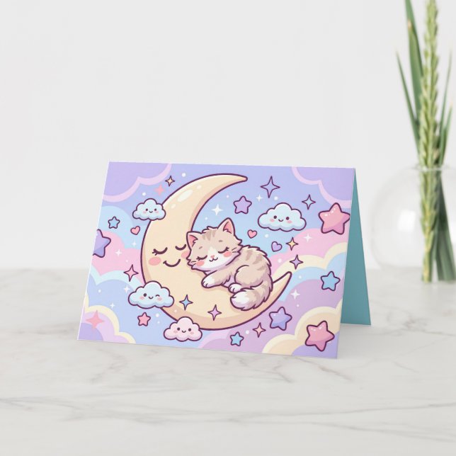Sleepy Moon Kitten Card (Front)