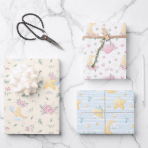 Sleepy Moons and Stars Boho Mix Wrapping Paper Sheet
