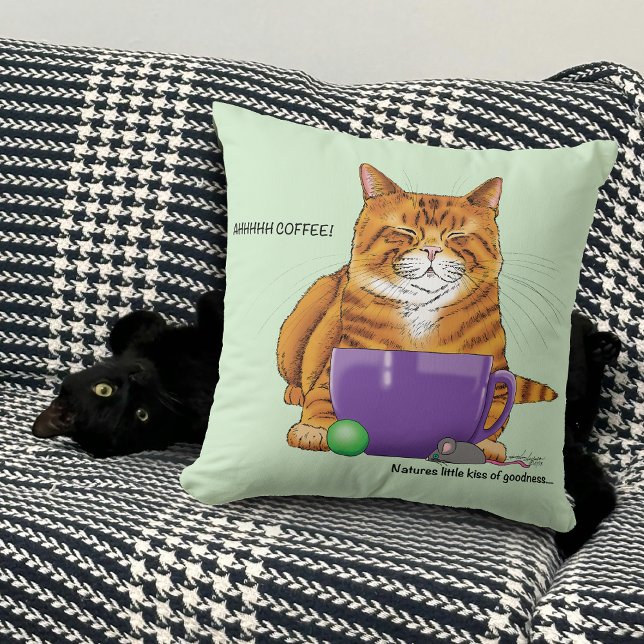 Sleepy Orange Ginger Cat Coffee Green Purple Cushion (Creator Uploaded)