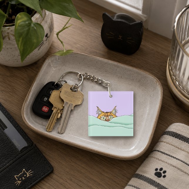 Sleepy Orange Ginger Cat Coffee Green Purple Key Ring (Creator Uploaded)