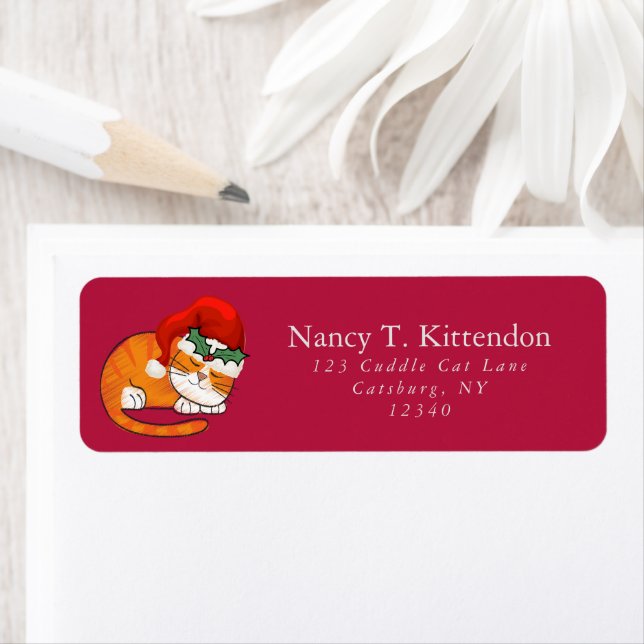 Sleepy Orange Tabby Christmas Santa Cat Cherry Red (Insitu)