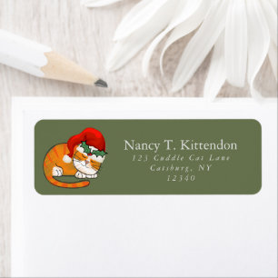 Sleepy Orange Tabby Christmas Santa Cat Dark Green