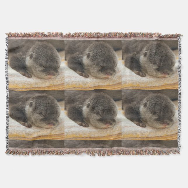 Sleepy Otters Throw Blanket (Front)