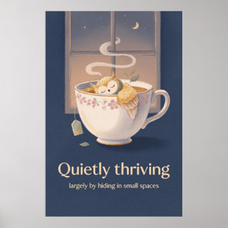 Sleepy Owl in Teacup Gouache Style Poster